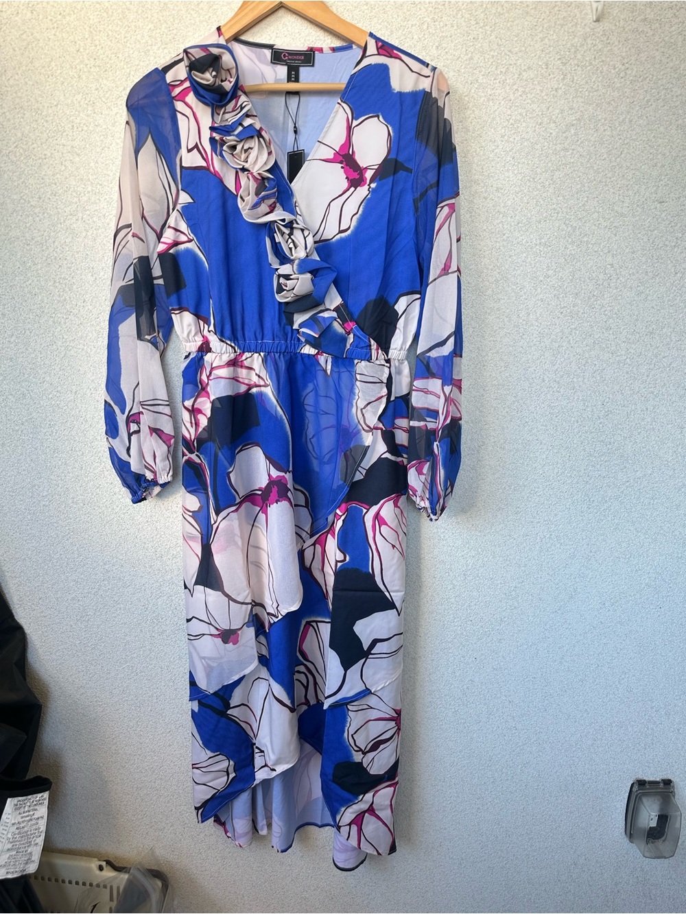 NWT Wonder by Christian Siriano Blue Floral Ruffle Midi Dress Size Medium - Picture 2 of 5